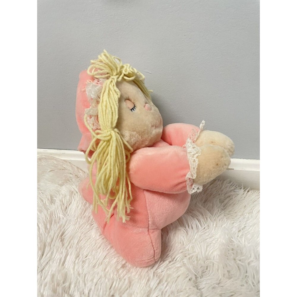 12" Vintage TB TRADING CO Pink Kneeling Blonde Girl Doll Praying Stuffed Plush